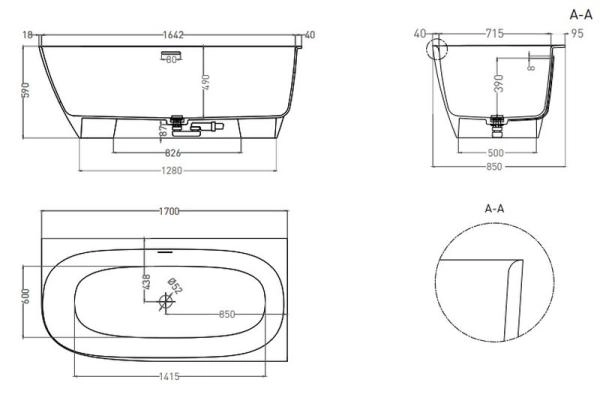 Ванна Salini SOFIA CORNER R 170x85 S-Sense глянцевая 102514G
