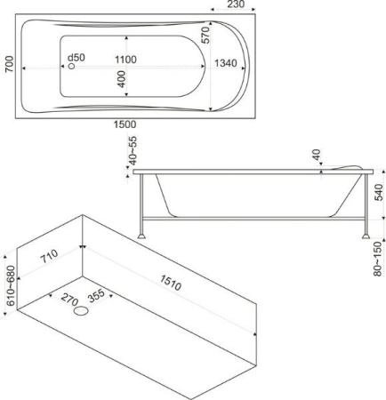 Ванна Bas Верона 150x70 без гидромассажа