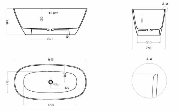 Ванна Salini SOFIA LIGHT с переливом S-Sense глянцевая 103711G