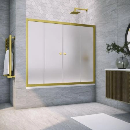 Шторка на ванную Vegas-glass Z2V NOVO 160 03 10, профиль золото матовое, стекло сатин