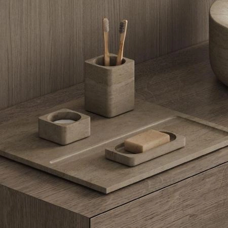 Dea Design Marble Контейнер для ватных дисков, настольный, из мрамора, 8х8хh4см., цвет: Travertine