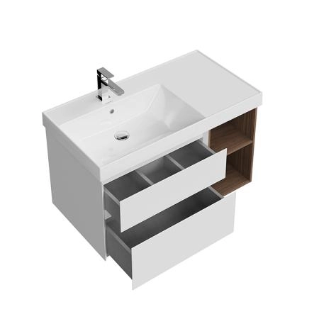 Тумба Kerama Marazzi CUBO КУБО CUB.90.2Lh\WHTM.N левая подвесная с ящиками 90, белая матовая-древесная