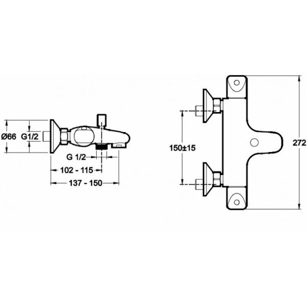 Смеситель Jacob Delafon ROBUST E75772-CP для ванны термостат хром