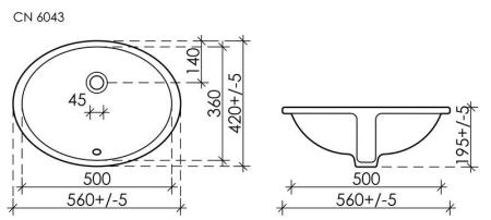 Раковина Ceramicanova Element CN6043  встраиваемый под столешницу  56x42 овальная
