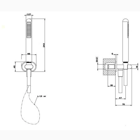 Gessi Goccia Душевой комплект: вывод воды на 1/2”, держатель и ручной душ, цвет: черный