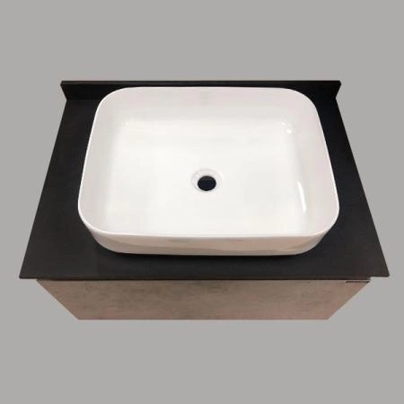 Тумба с раковиной Comforty Эдинбург-75 бетон светлый с черной столешницей