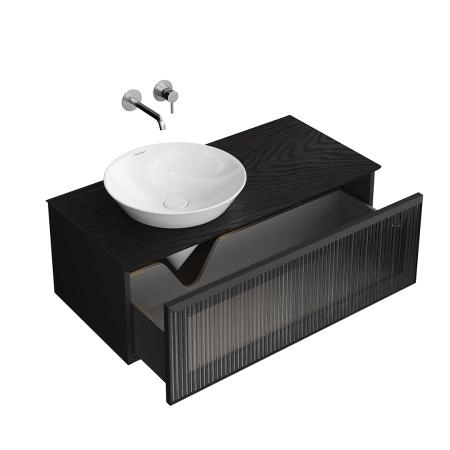 Тумба Kerama Marazzi ICONICO ИКОНИКО IC.100.1\BLK подвесная 100 с рифленым стеклом, 1 ящик, черная