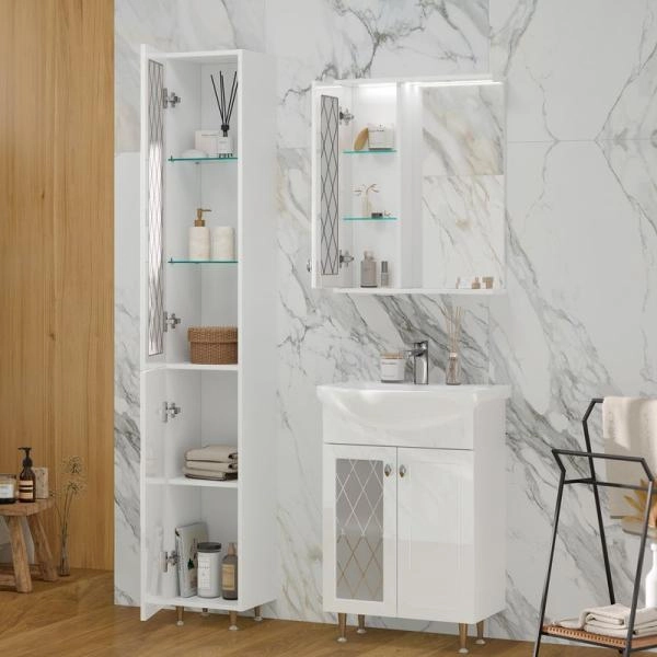 Пенал для ванной напольный Volna Milena 30 белый глянец