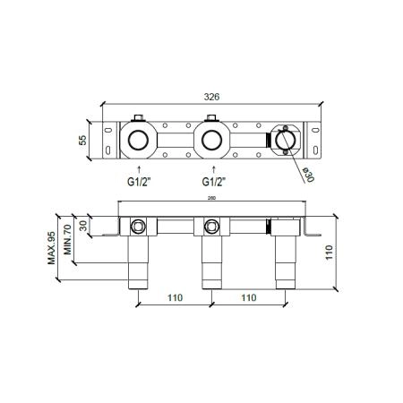 Almar Mixers Встраиваемая часть настенного смесителя для раковины на 3 отв., излив справа/слева, цвет: черный матовый