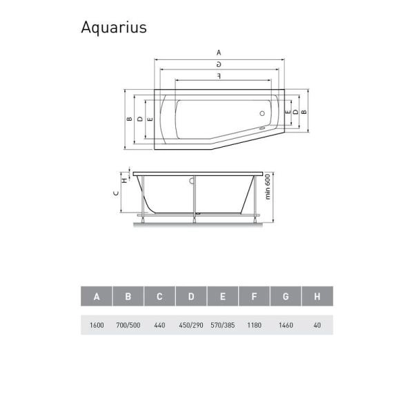 Ванна акриловая Relisan Aquarius L 160х70х50 Левая