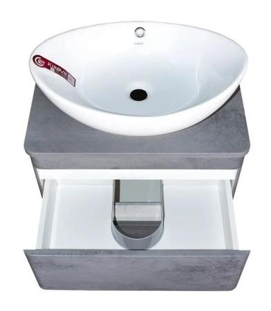 Тумба Style Line Elfante Атлантика 60 подвесная, Люкс бетон темный, (2 ящ.), со столешницей МДФ, PLUS