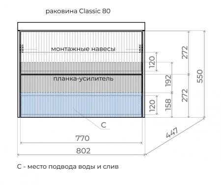 Тумба подвесная Style LineСтокгольм 80, Classic 80, (2 ящ.) белый рифленый софт, PUSH