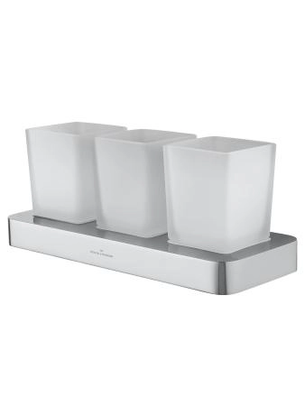 Три стакана для зубных щеток с держателем WONZON & WOGHAND LOTTE, Хром (WW-8338)