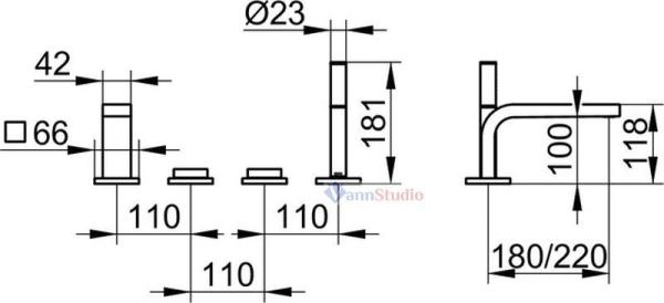Смеситель на борт ванны Keuco Edition 11 51130010100, 180 мм, на 4 отверстия Хром