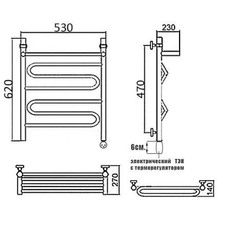 Полотенцесушитель электрический Ника Curve ЛZ/ВП 60/50 правый тэн MEG