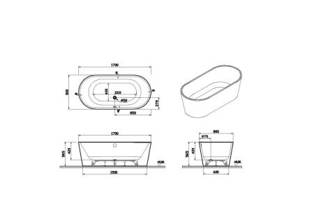Ванна VitrA Geo 65370006000 170 x 80,5 см отдельностоящая акриловая прямоугольная белая
