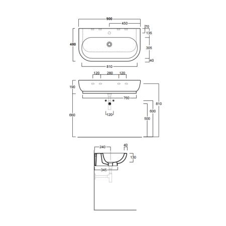 SIMAS E-LINE Раковина 90х48 см, без отв., цвет: белый