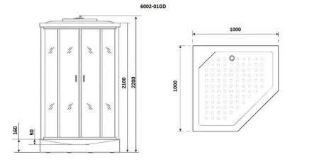 Душевая кабина Niagara Premium NG-6002-01GD (1000х1000х2200) низкий поддон(16 см) стекло ПРОЗРАЧНОЕ
