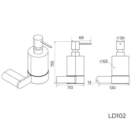 Дозатор жидкого мыла KNOTLOR BLISS LD102GM, оружейная сталь