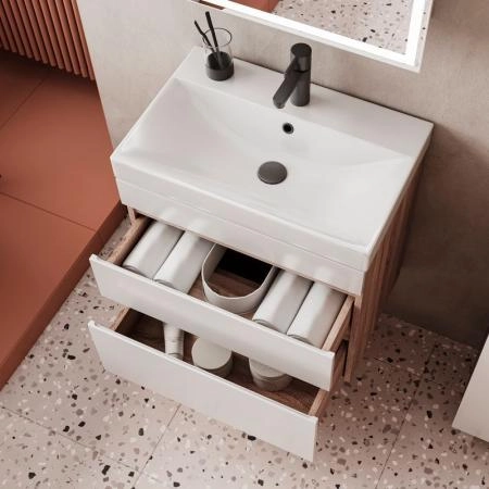 Тумба для ванной Volna Conty 60.2Y Белый/дуб сонома подвесная (9696) раковина отдельно