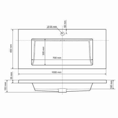 Раковина Uperwood Infinity100 см, белая глянцевая