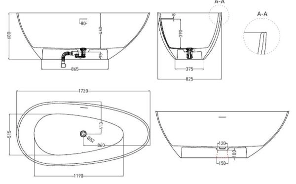 Ванна Salini PAOLA 172x83 S-Stone матовая 1015204M