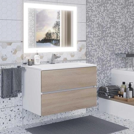 Тумба под раковину для ванной для ванной Uperwood Barsa 80 см, подвесная, белая/дуб сонома