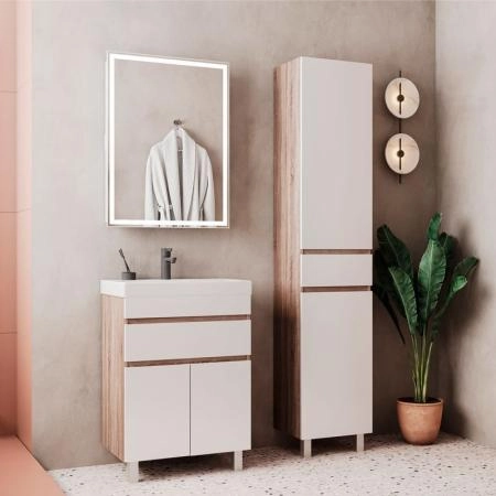 Тумба для ванной Volna Conty 60.2D.1Y Белый/дуб сонома напольная (9696) раковина отдельно