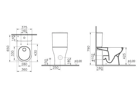 Унитаз-компакт напольный VitrA M50 9889B003-7200 безободковый VortexFlush с сиденьем микролифт белый санитарный фарфор