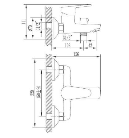 Смеситель для ванны ESKO VE54-3E хром