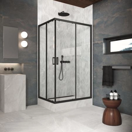 Душевой уголок Vegas-glass ZA-F Protec h1900 120*80 02М 01, профиль черный матовый, стекло прозрачное