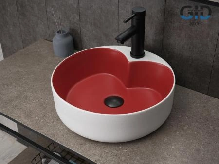 Раковина Gid N9013LS на столешницу 40 Красный матовый / белый графит