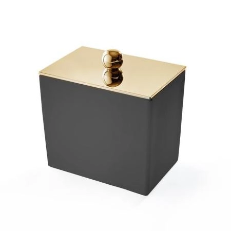 3SC Mood Black Баночка универсальная, 10х10х7 см, с крышкой, настольная,  композит Solid Surface, цвет: чёрный матовый/золото 24к.