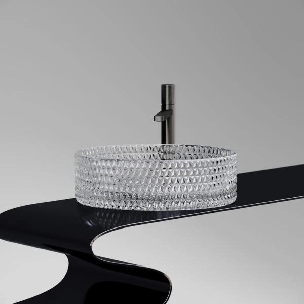 Умывальник чаша накладная круглая (прозрачная) Cristal 360x360x112мм