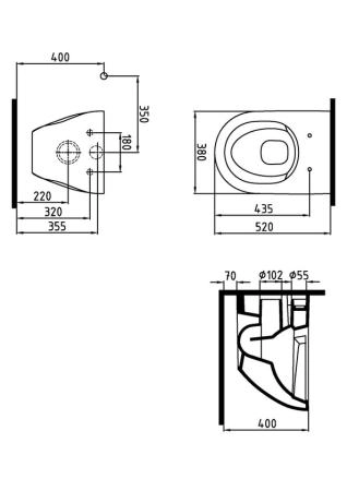 Унитаз Bien Dune безободковый подвесной DNKA052N1VP0W3000