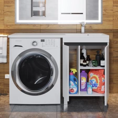 Тумба под стиральную машину Uperwood Magenta, 50 см, напольная, белая/графит, с дверцами