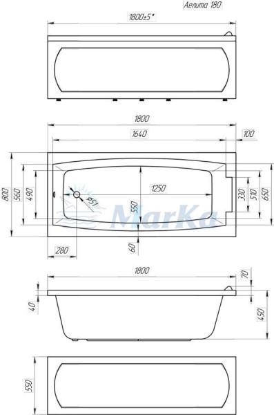 Ванна 1Marka AELITA 180x80 см без гидромассажа