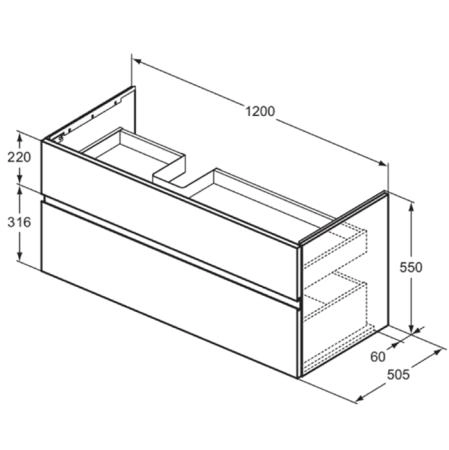 Ideal Standard Finesse Тумба с раковиной 120x50см, подвесная, SX, 2 ящика, 1 отв., цвет: пепельно-голубой матовый