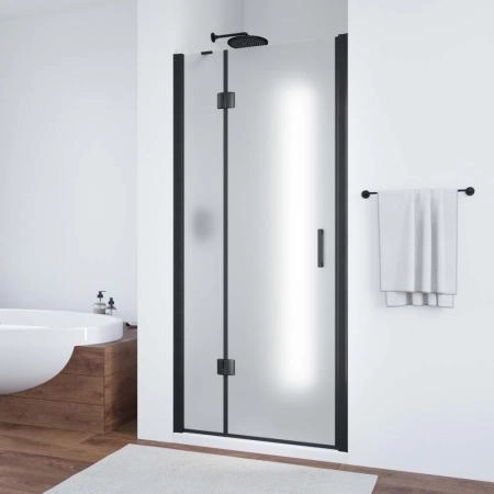 Душевая дверь Vegas-glass AFP NOVO 100 02М 10 L, профиль черный матовый, стекло сатин