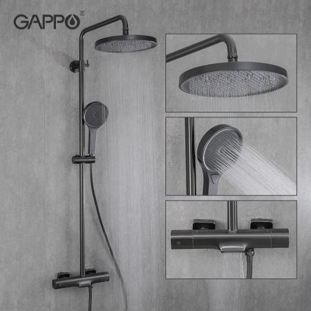 Душевая система Gappo G2495-79 c изливом термостат оружейная сталь верхний душ d26