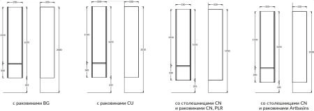 Пенал Modula/Модула подвесной 165 с дверцей и ящиком, арабика