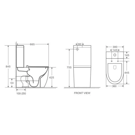 Унитаз напольный Azario Grado (ТОРНАДО) 665х380х845 безободковый с бачком и сидением (AZ-2141UQ1)