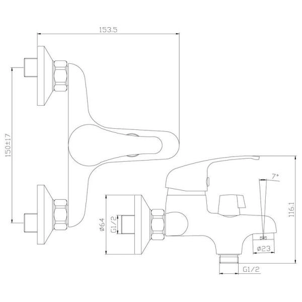 Смеситель Rossinka Y35-30 для ванны