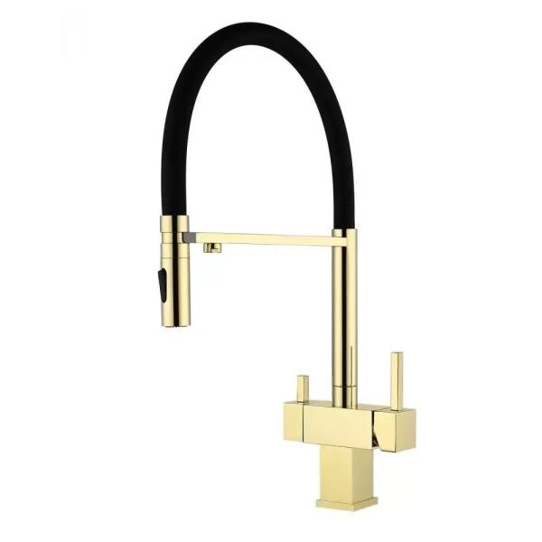 Смеситель GROCENBERG GB4098GO для кухни с гибким изливом и подключением фильтра, золото
