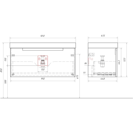 Подвесная тумба AQWELLA Vancouver VAN01101 с одним ящиком 101 см цвет белый с умывальником