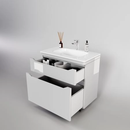 Тумба напольная Style Line Марелла 90 (2 ящ.) Люкс антискрейтч белый глянец, PLUS