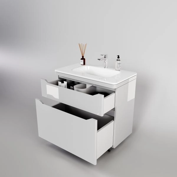 Тумба напольная Style Line Марелла 90 (2 ящ.) Люкс антискрейтч белый глянец, PLUS