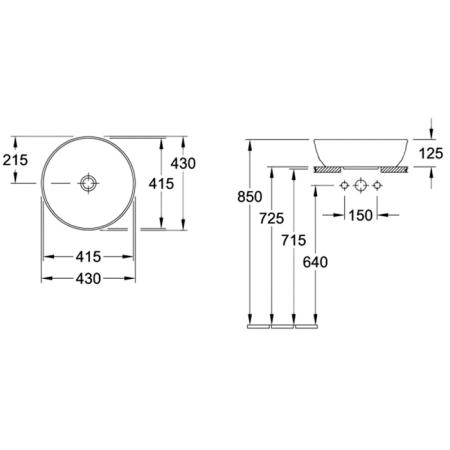 Villeroy&Boch Artis Раковина накладная 430*430*125h, без отв. под смеситель, без перелива, TitanCeram, CeramicPlus, цвет альпийский белый