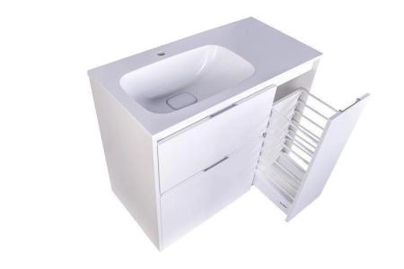 Тумба под раковину Style line El Fante напольная Барселона 90 левая (2 ящ.) с выкатной корзиной, Люкс белая, Plus