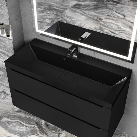 Раковина для ванной Uperwood Classic New 100х45х16,5 см, черная глянцевая, с накладкой для слива